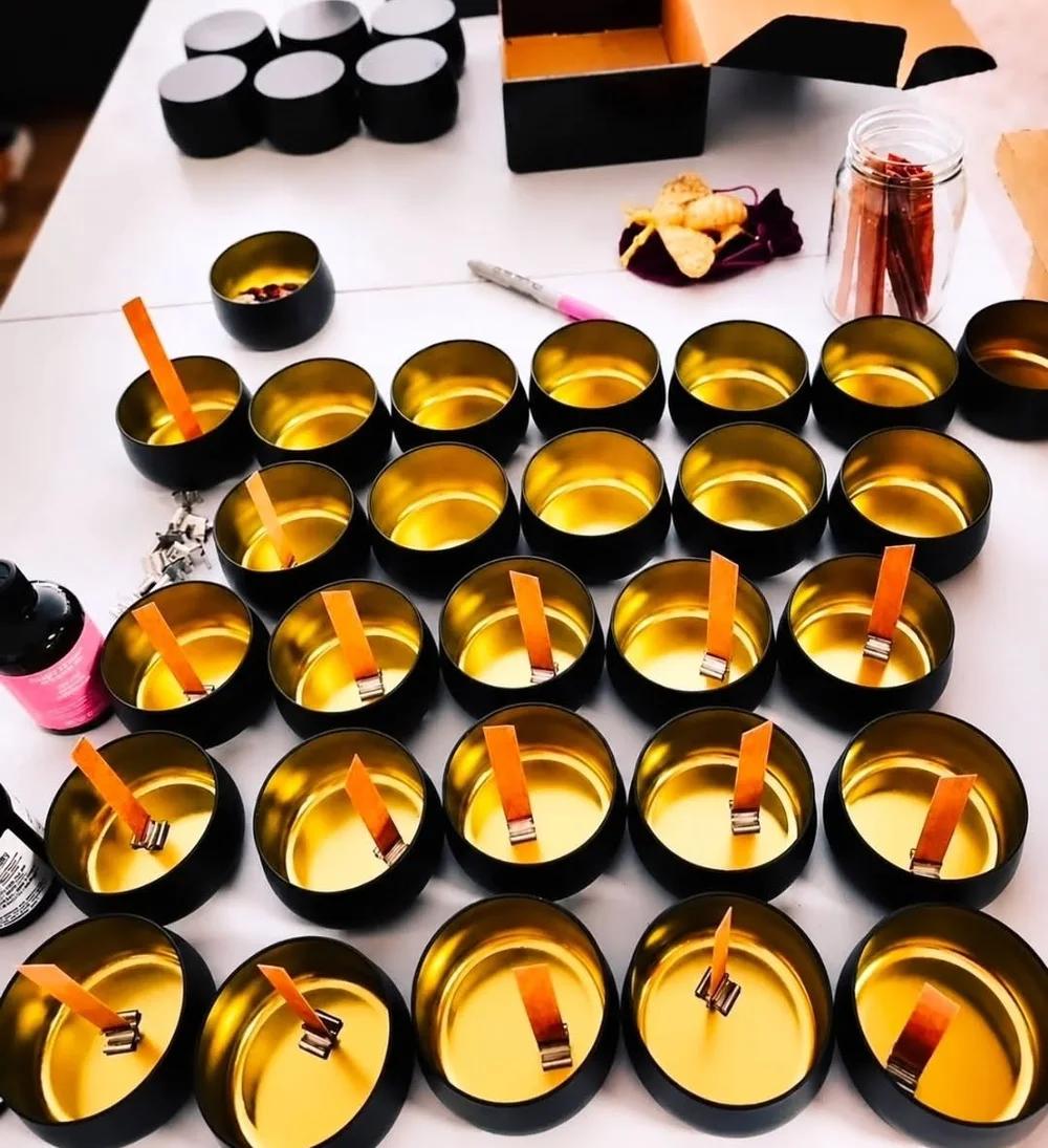 Hand-poured candles in the making