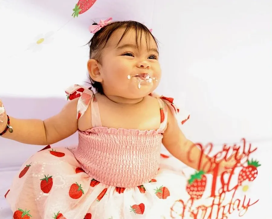 Berry first birthday cake smash in the studio